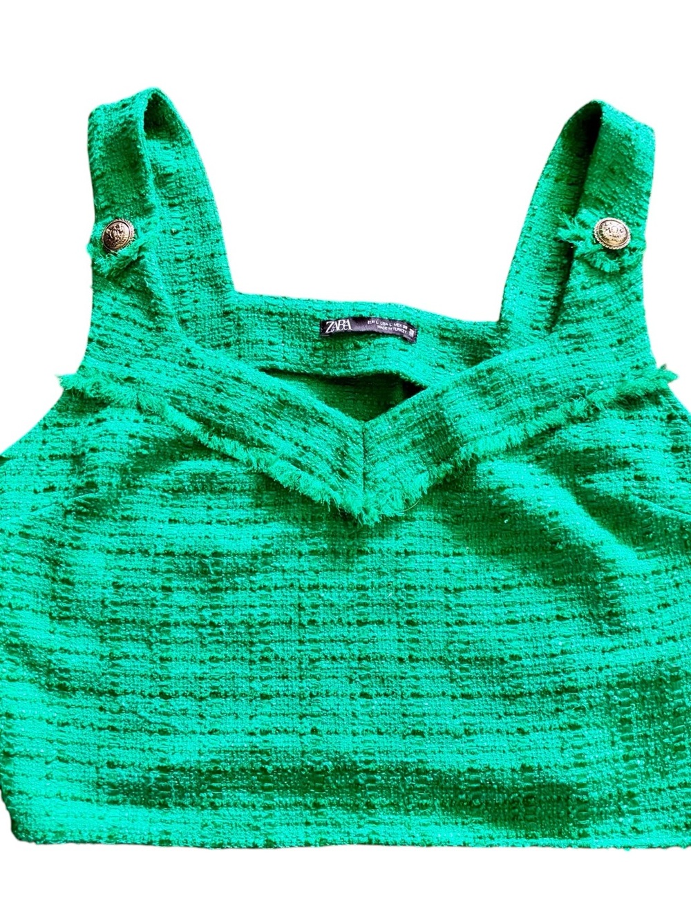 Zara Sz L Emerald Green Textured Crop Top